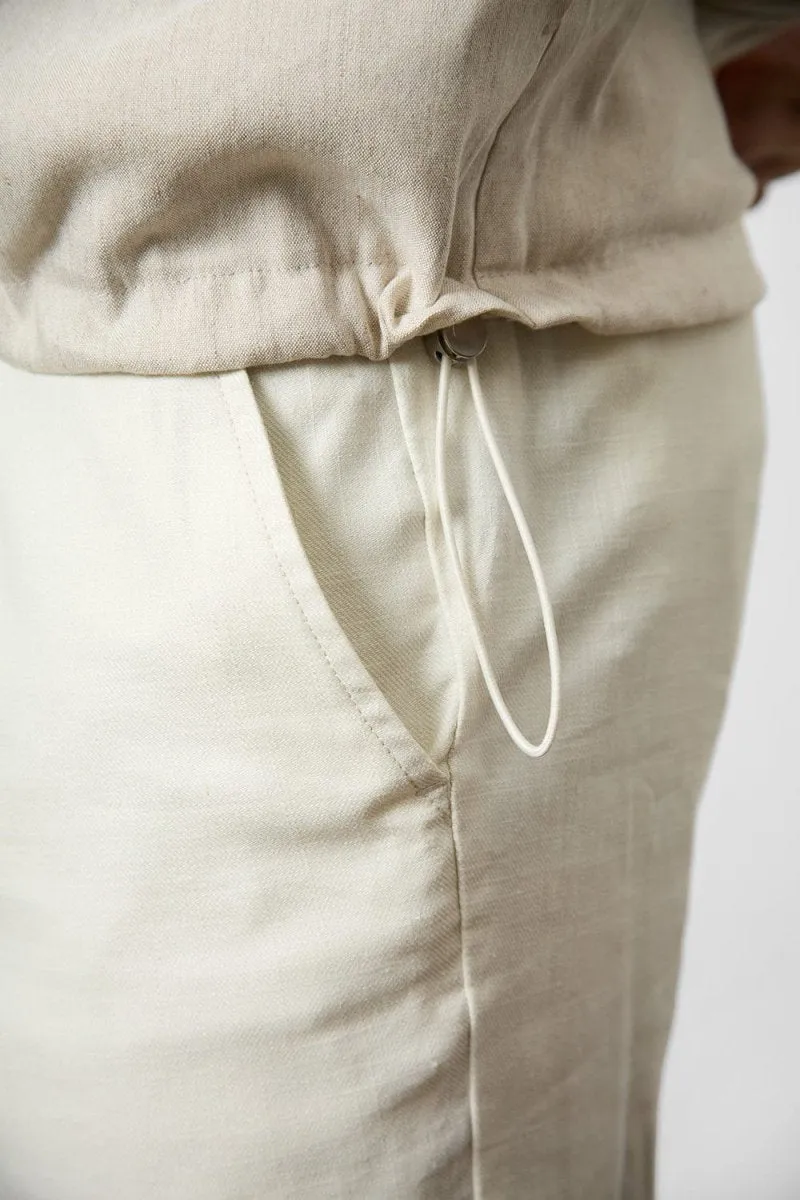 Linen Blend Zip Through Jacket in Oatmeal