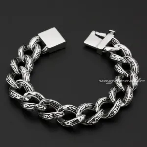 LINSION 316L Stainless Steel Mens Bracelet Biker Rocker Punk Link Chain 5C017 Free Shipping