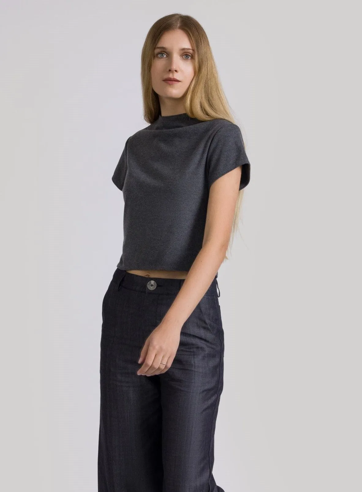 Lucy Mock Neck Knit Top Grey