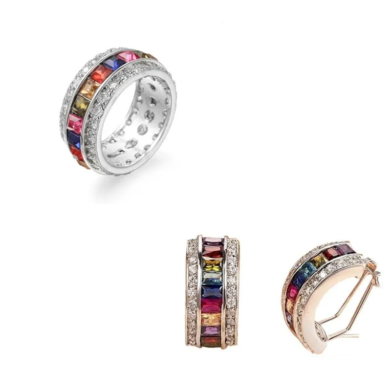 Luxury BLue Sapphire Jewelry Set Ring Earrings For Women Wedding Jewelry