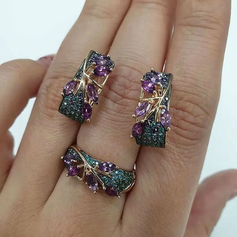 Luxury BLue Sapphire Jewelry Set Ring Earrings For Women Wedding Jewelry
