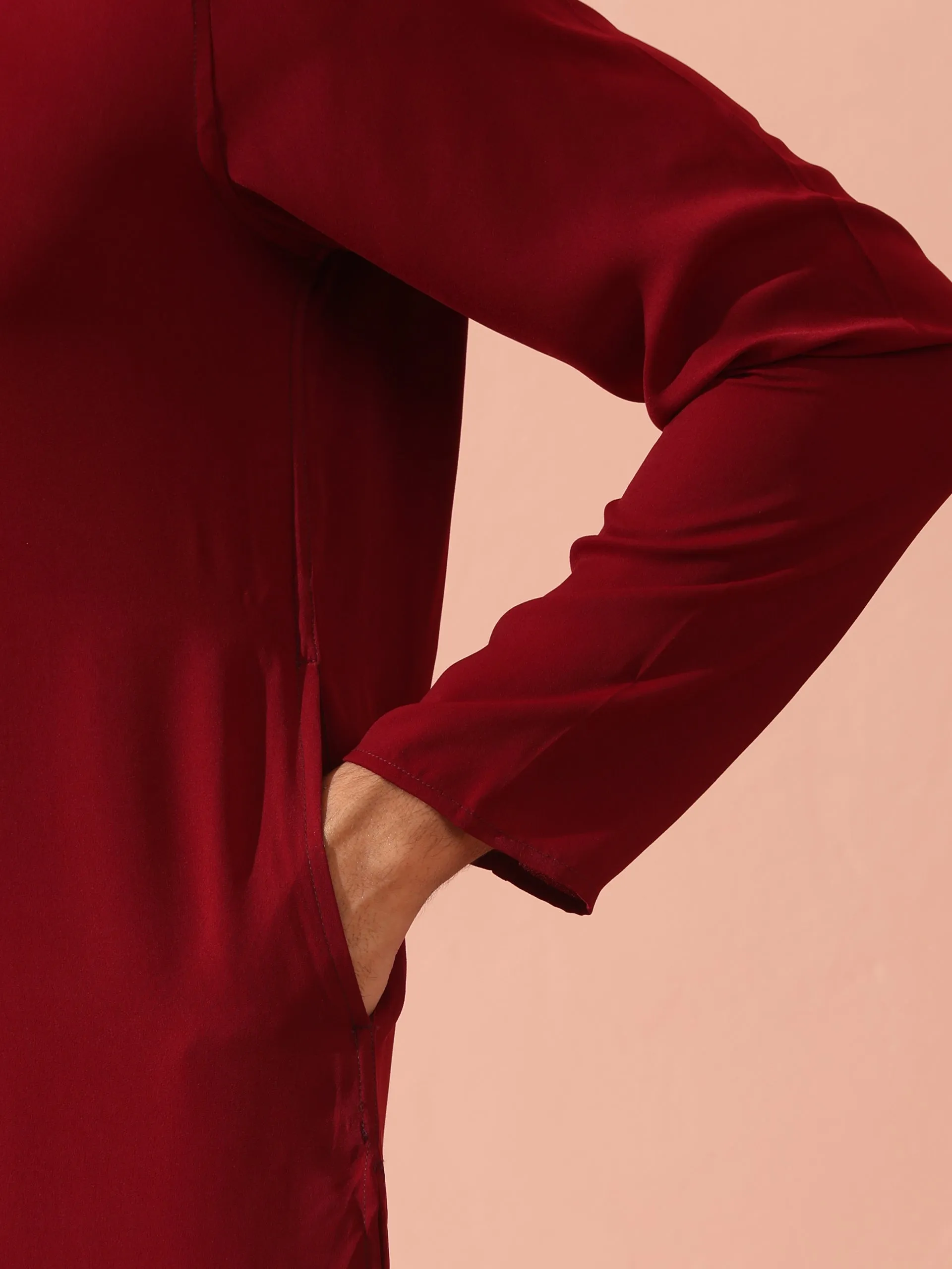 Maroon Korean Fabric Kurta with Hidden Placket