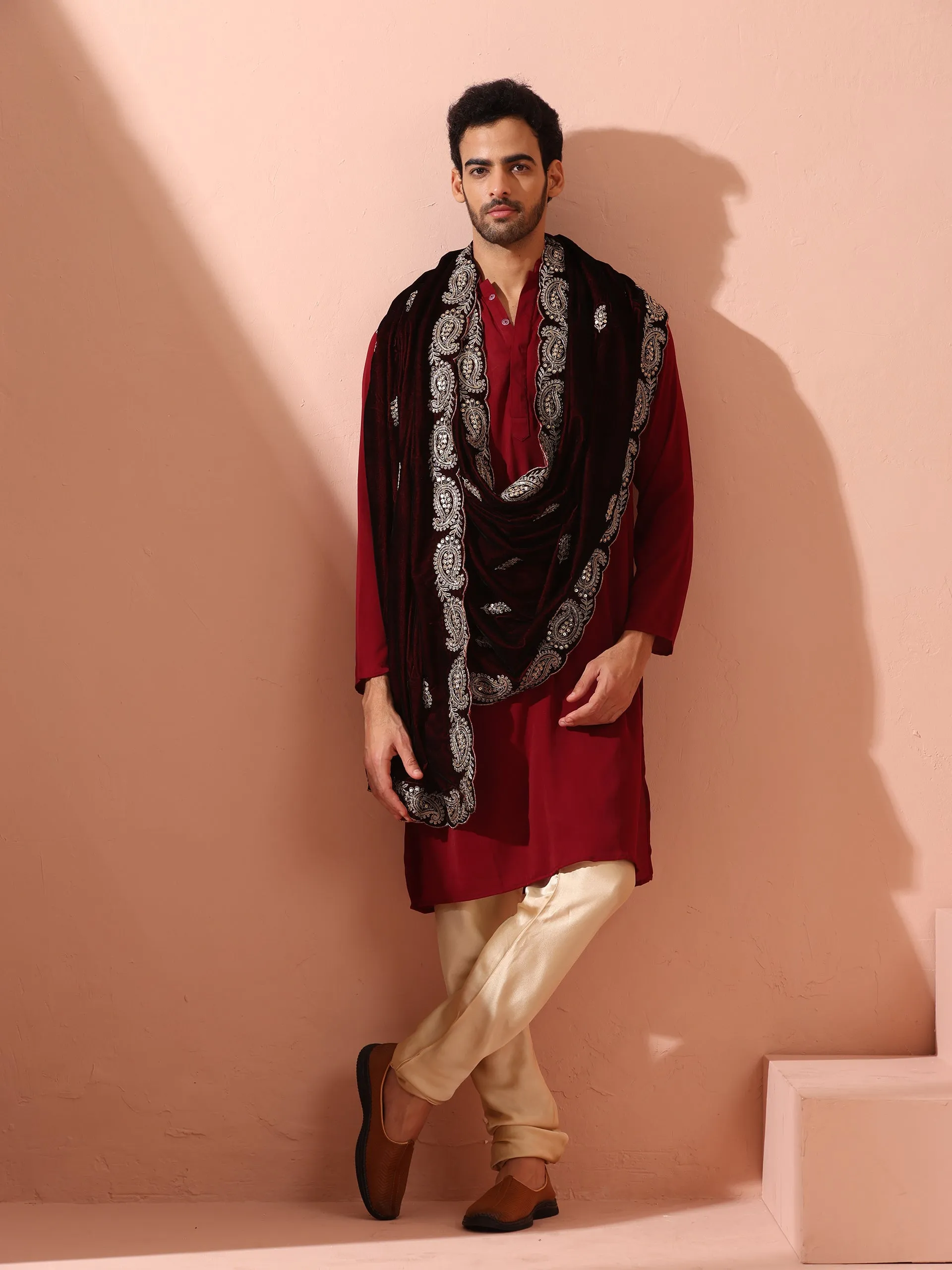 Maroon Korean Fabric Kurta with Hidden Placket