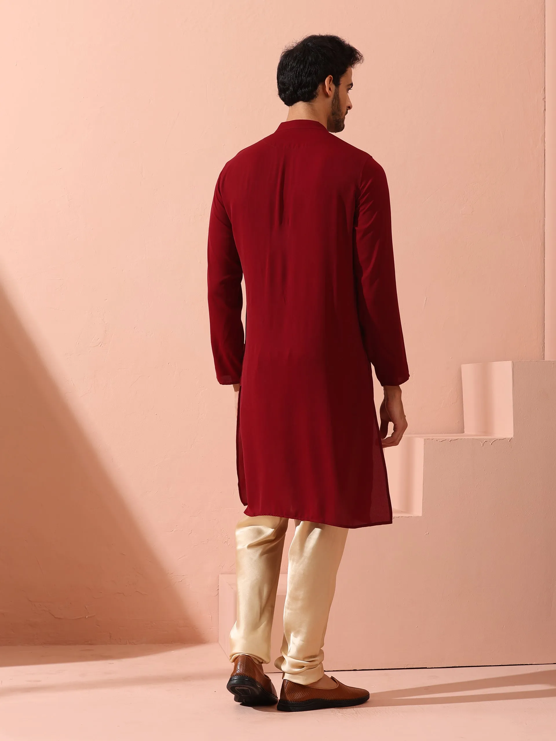 Maroon Korean Fabric Kurta with Hidden Placket