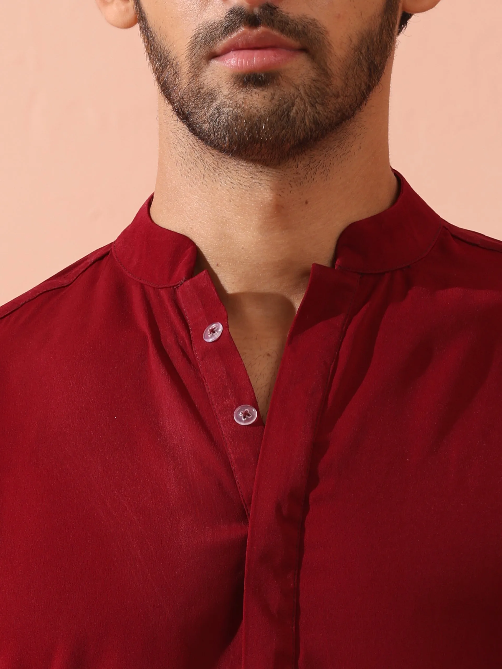 Maroon Korean Fabric Kurta with Hidden Placket