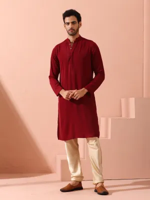 Maroon Korean Fabric Kurta with Hidden Placket