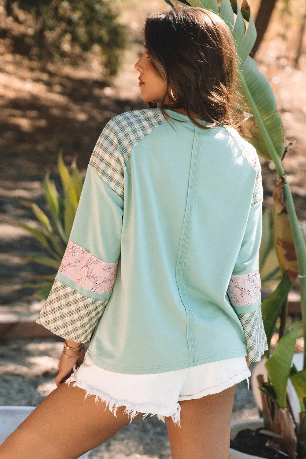 Mathis Plaid Floral Patchwork Heart Top - Green
