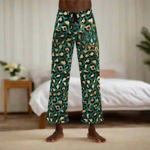 Men's Fearless & Beautiful Teal and Gold Leopard Print Pajama Pants