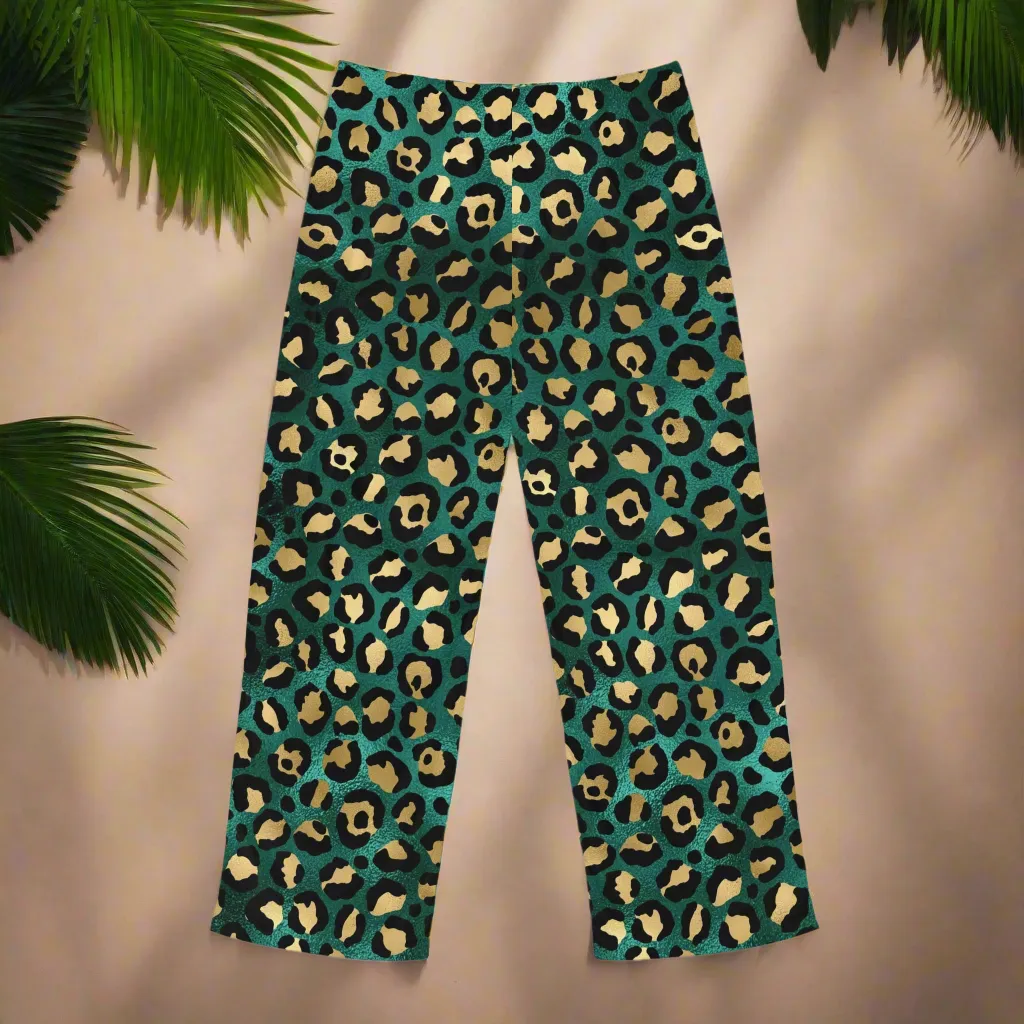 Men's Fearless & Beautiful Teal and Gold Leopard Print Pajama Pants