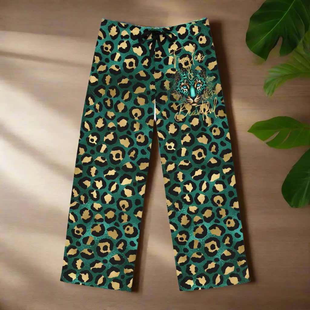 Men's Fearless & Beautiful Teal and Gold Leopard Print Pajama Pants