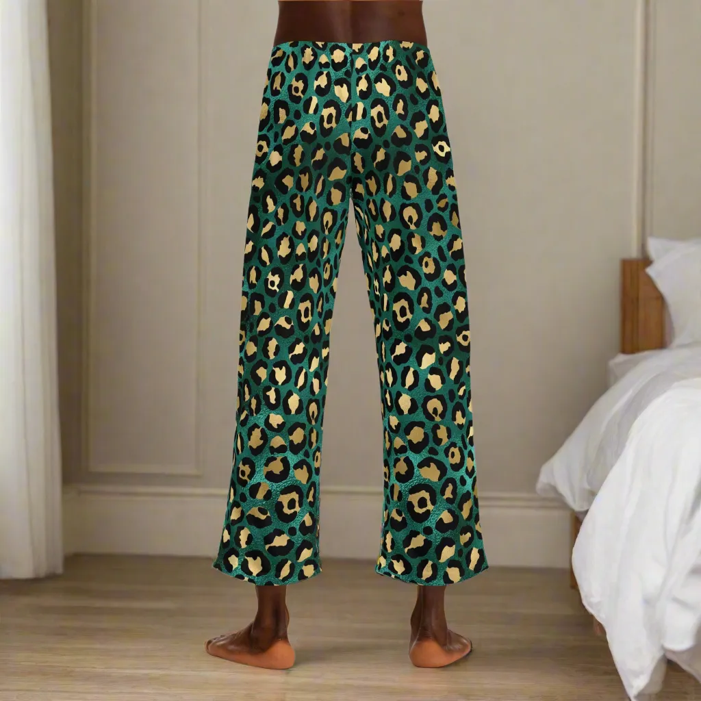 Men's Fearless & Beautiful Teal and Gold Leopard Print Pajama Pants