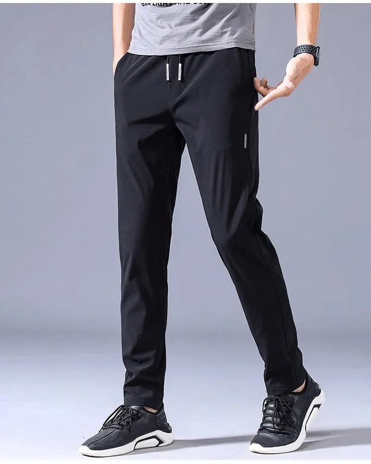 Men's Ice Silk Trousers Solid Color Mid-Waist Loose Breathable Straight-Leg Casual Pants Thin Quick-Drying Sports Pants