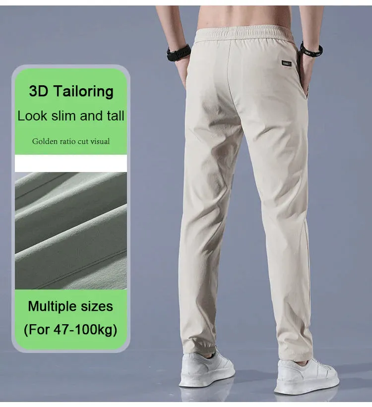 Men's Ice Silk Trousers Solid Color Mid-Waist Loose Breathable Straight-Leg Casual Pants Thin Quick-Drying Sports Pants