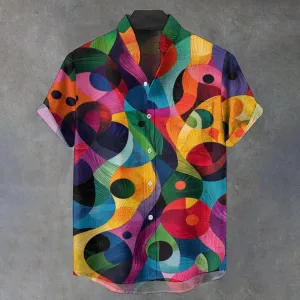 Men's Stand Collar Abstract Printed Short Sleeve Shirt