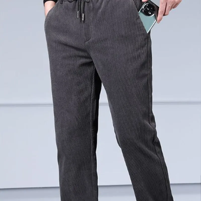 Men's Thickened Warm Striped Pants with Drawstring