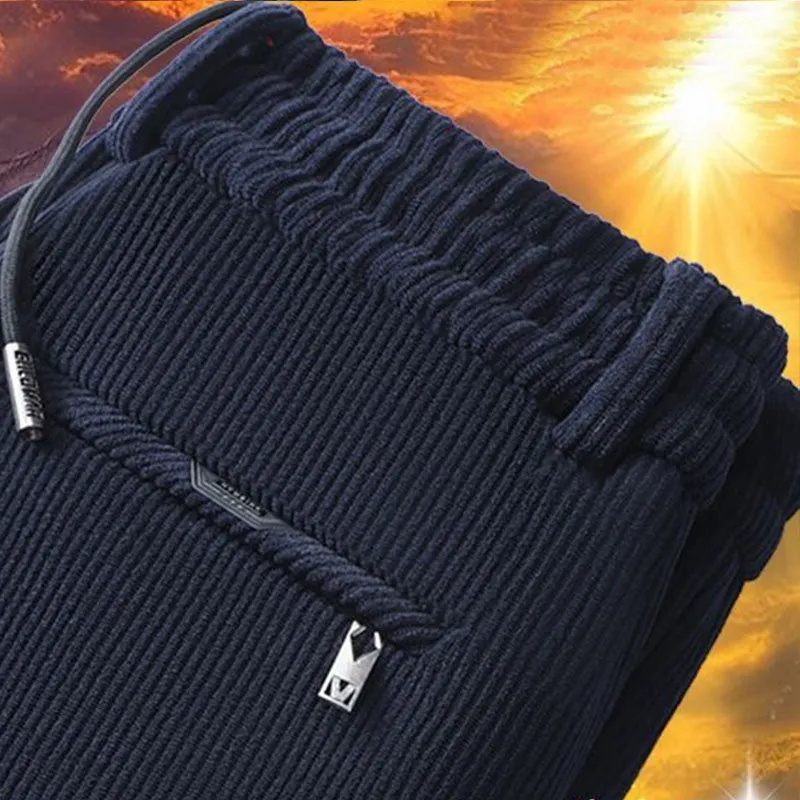 Men's Thickened Warm Striped Pants with Drawstring