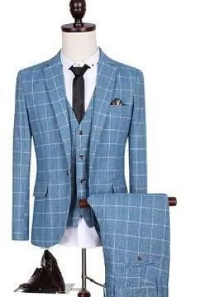 Men's Three-Piece Blue Fashion Suit Up To 5XL