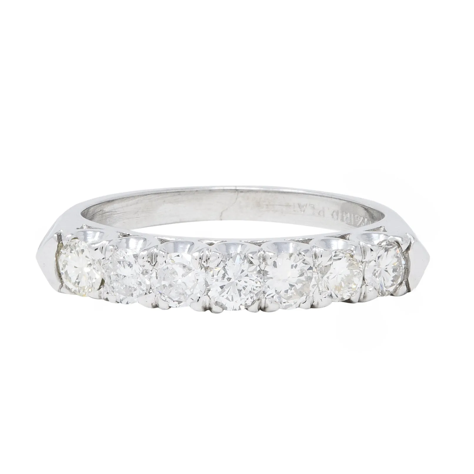 Mid-Century 0.70 CTW Diamond Platinum Seven Stone Vintage Fishtail Band Ring