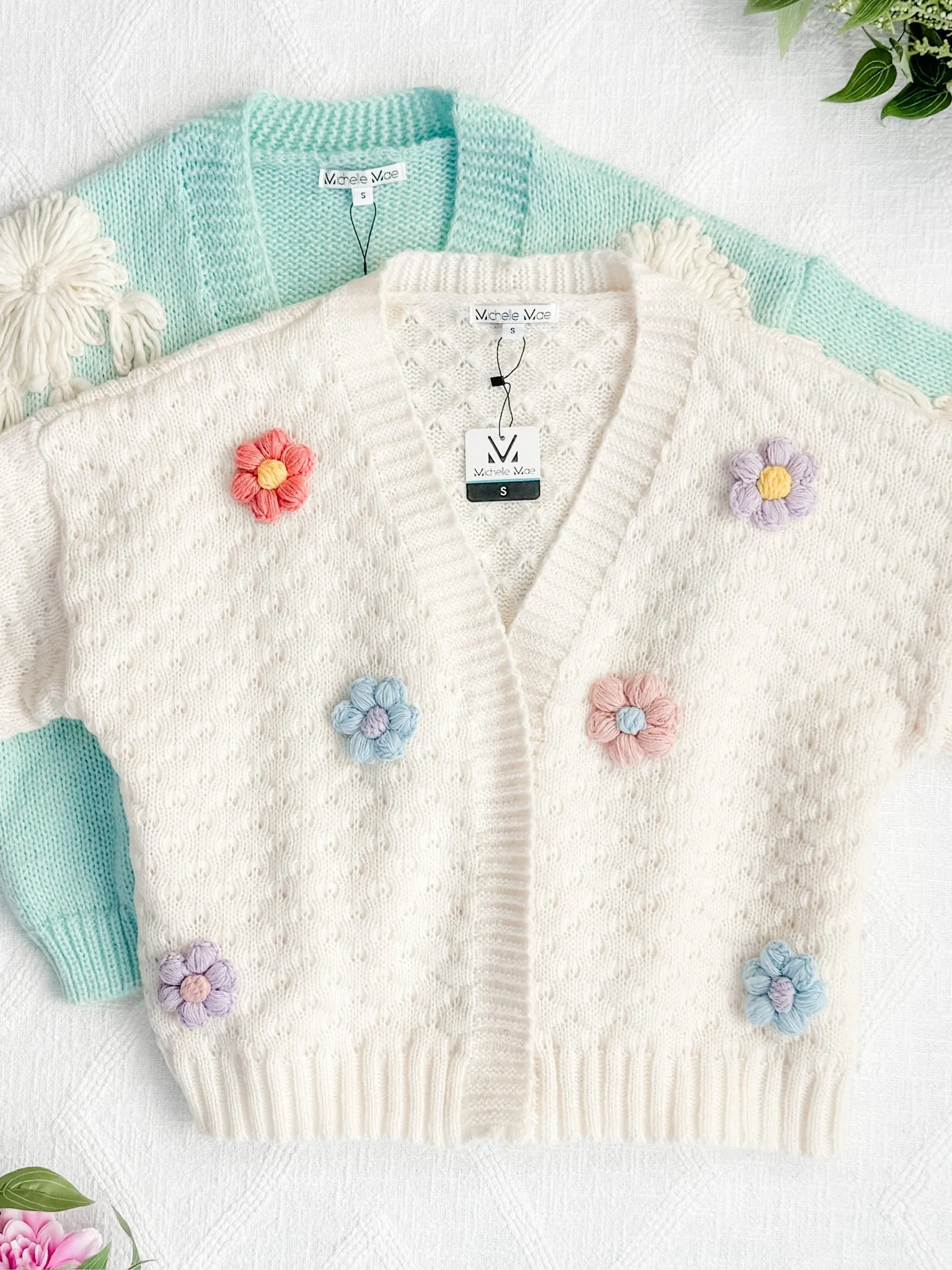 Mint and Tan Floral Cardigan