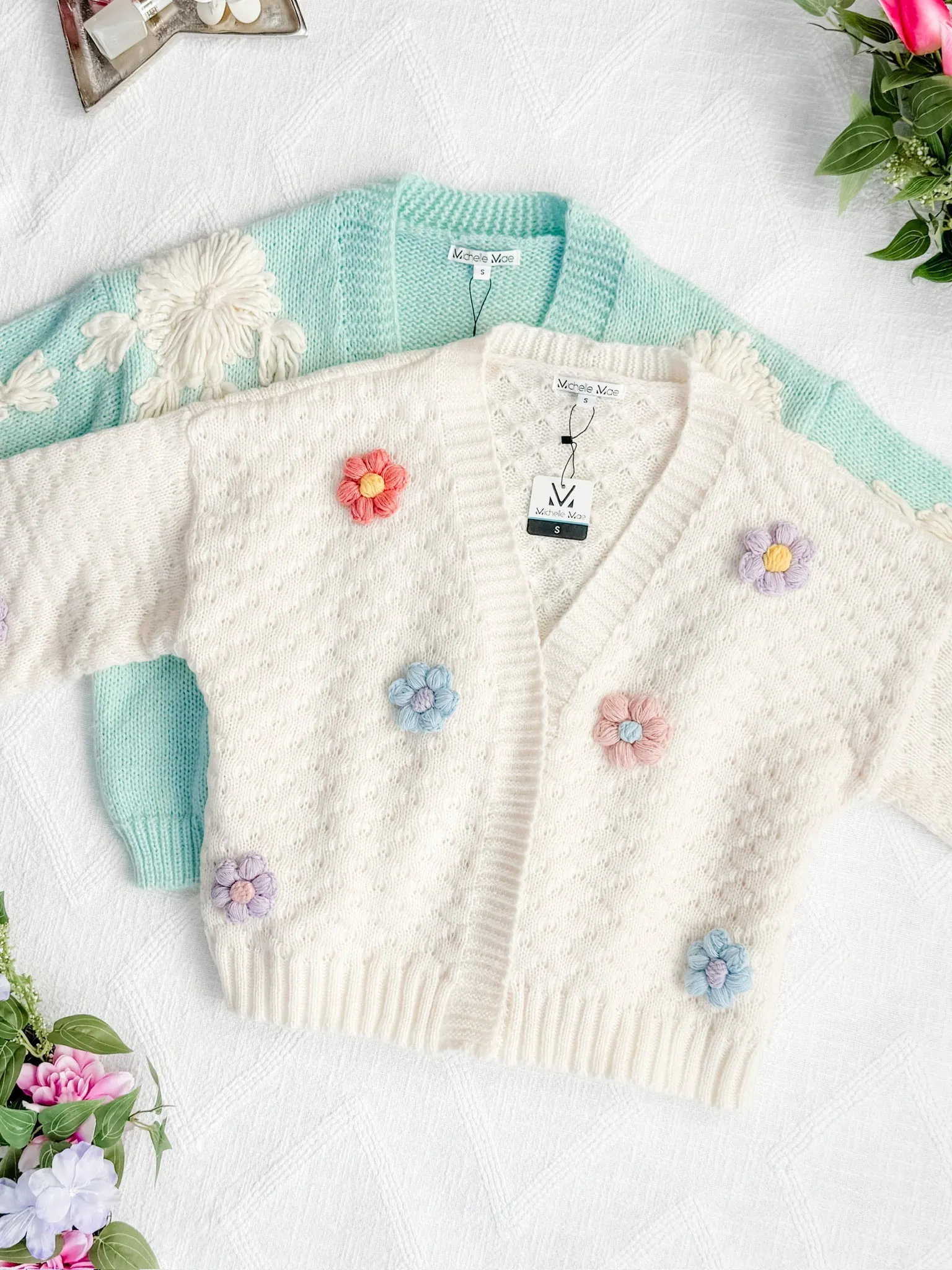 Mint and Tan Floral Cardigan