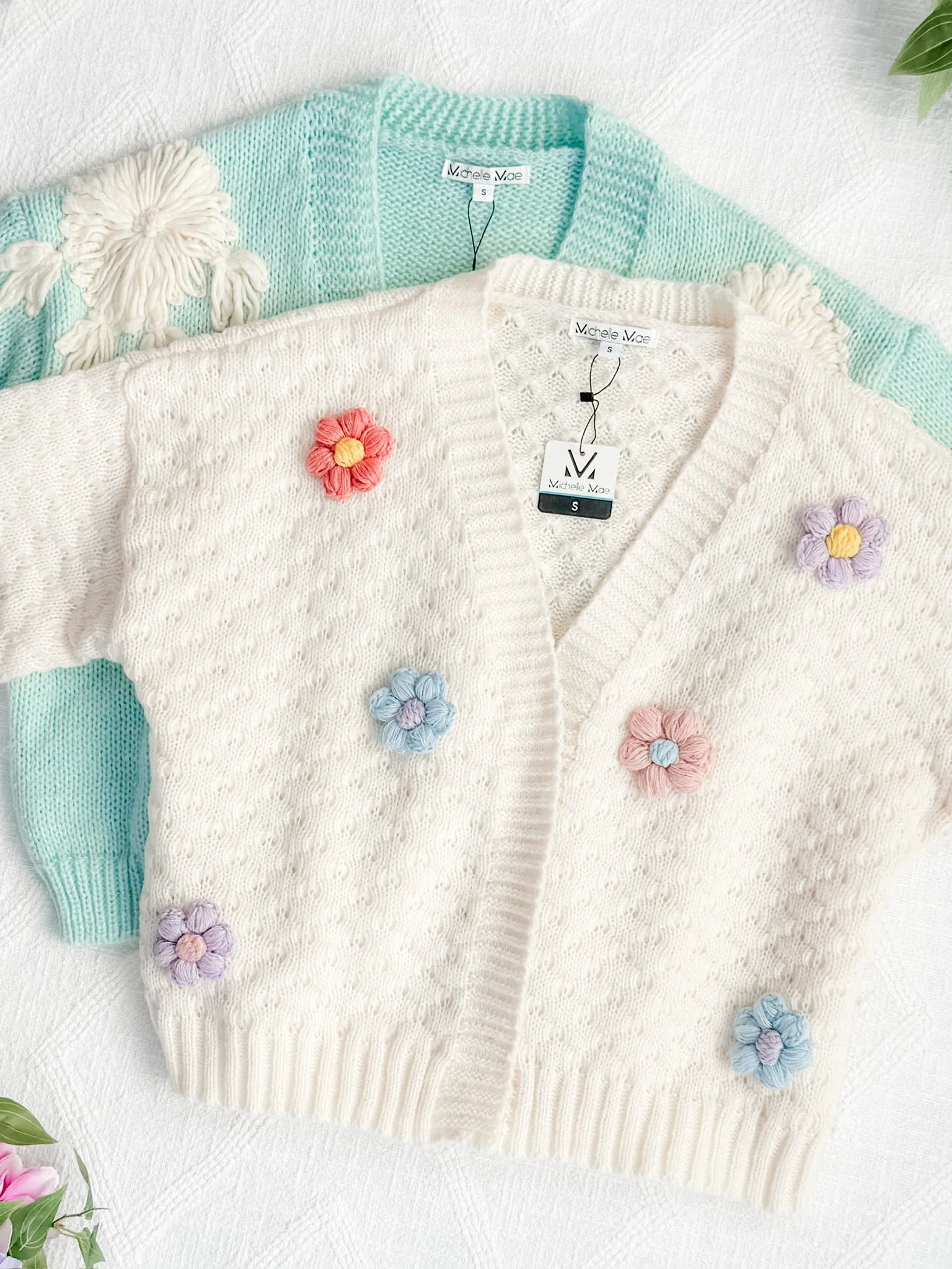 Mint and Tan Floral Cardigan
