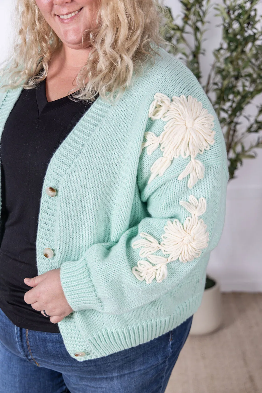 Mint and Tan Floral Cardigan