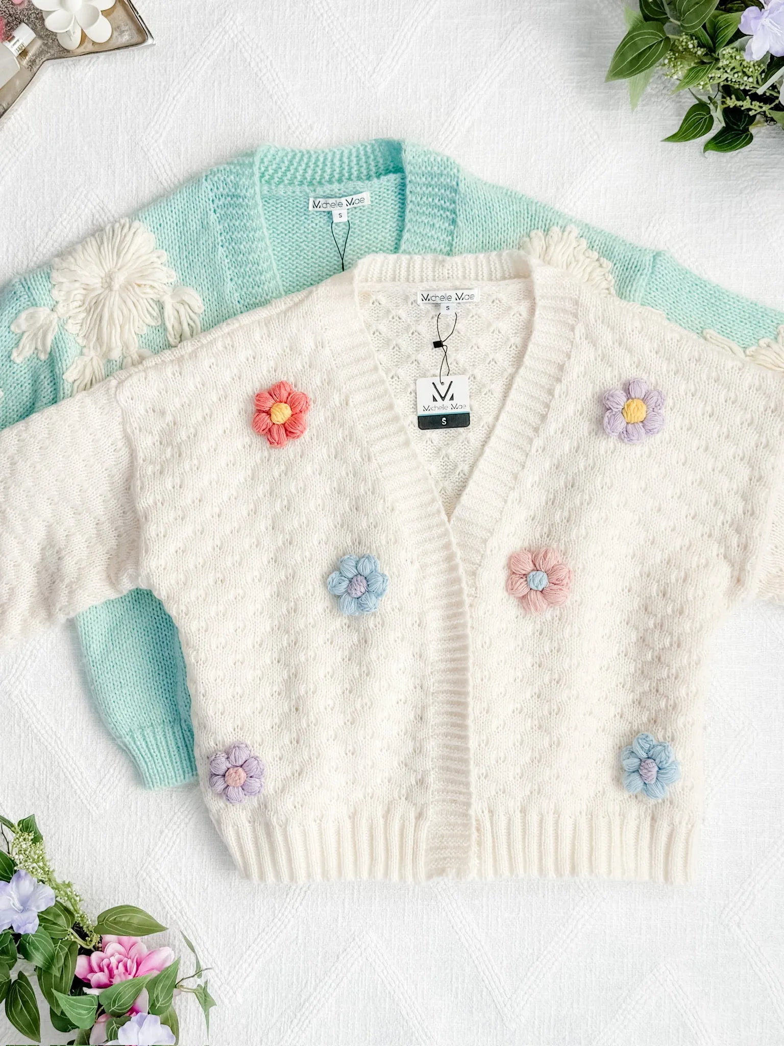 Mint and Tan Floral Cardigan