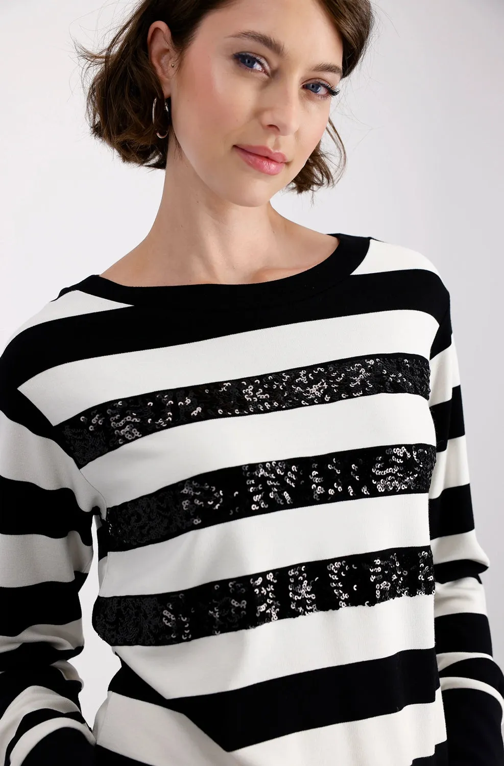 Monari Striped Sweatshirt With Tonal Sequins 808088
