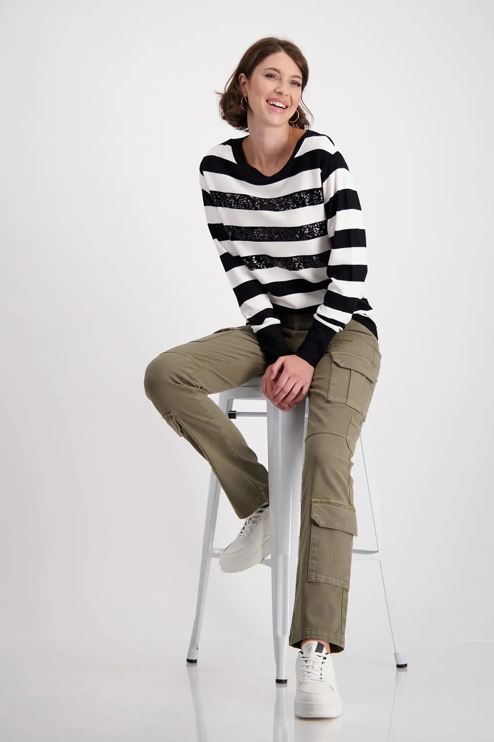 Monari Striped Sweatshirt With Tonal Sequins 808088
