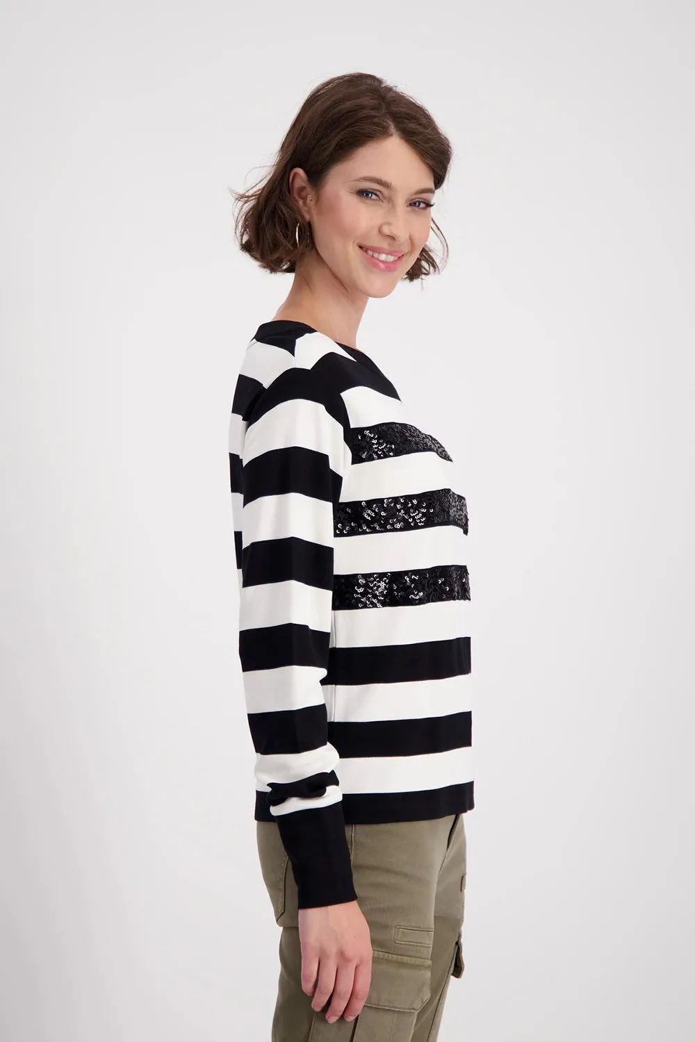 Monari Striped Sweatshirt With Tonal Sequins 808088