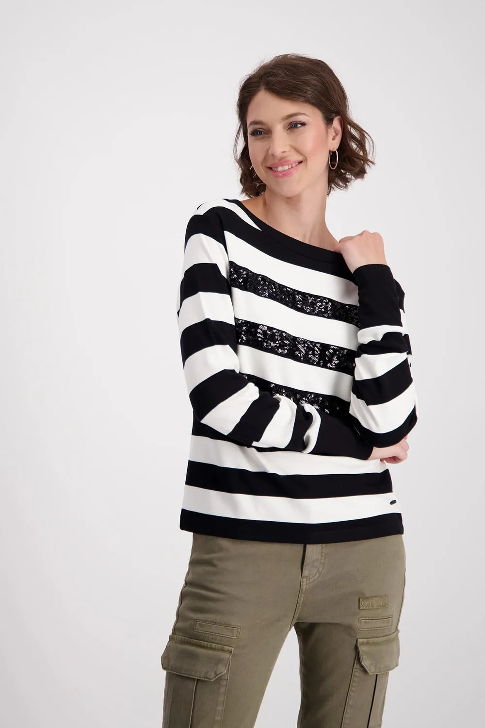 Monari Striped Sweatshirt With Tonal Sequins 808088