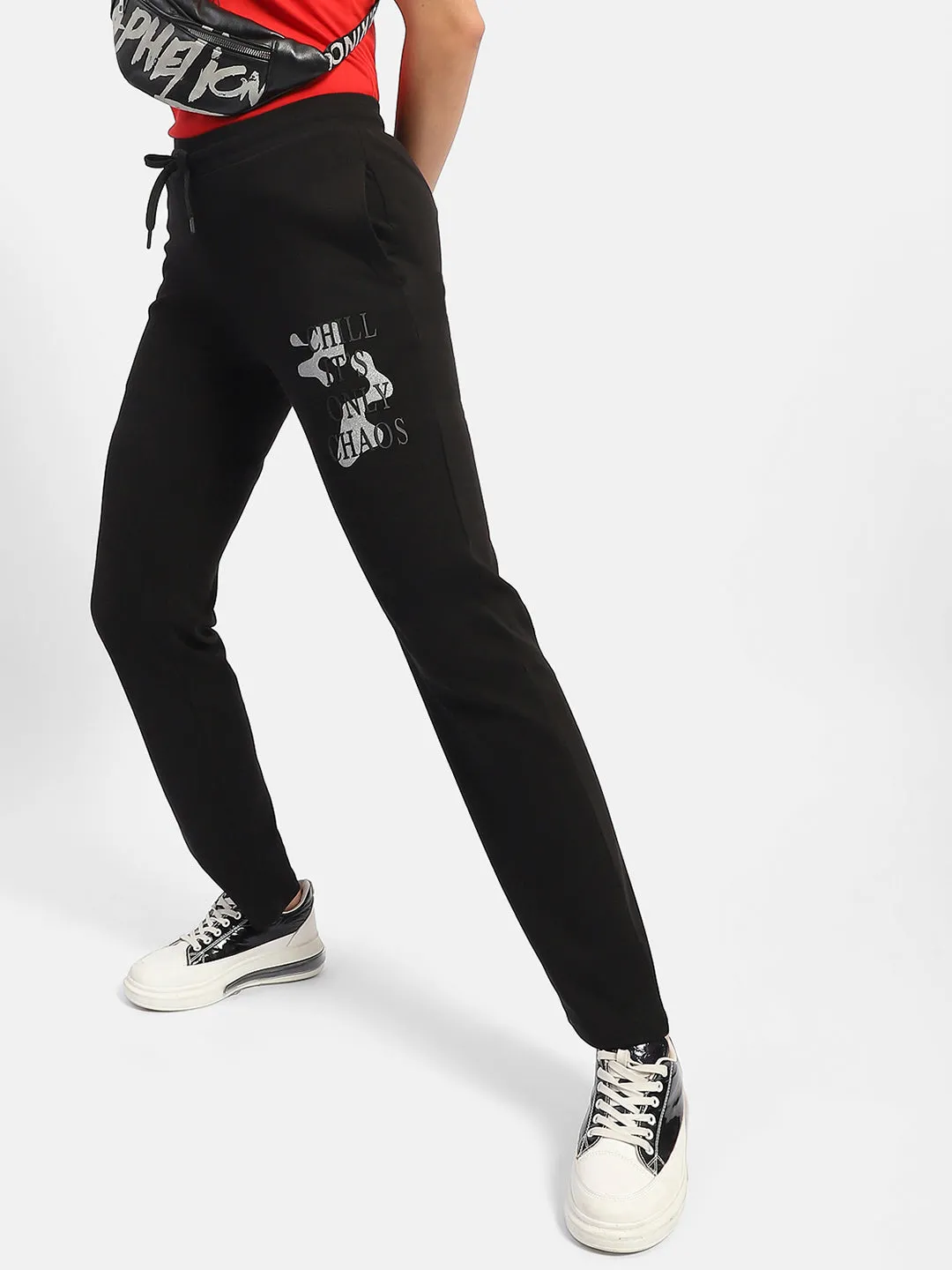 mSECRET Typography Black Track Pants