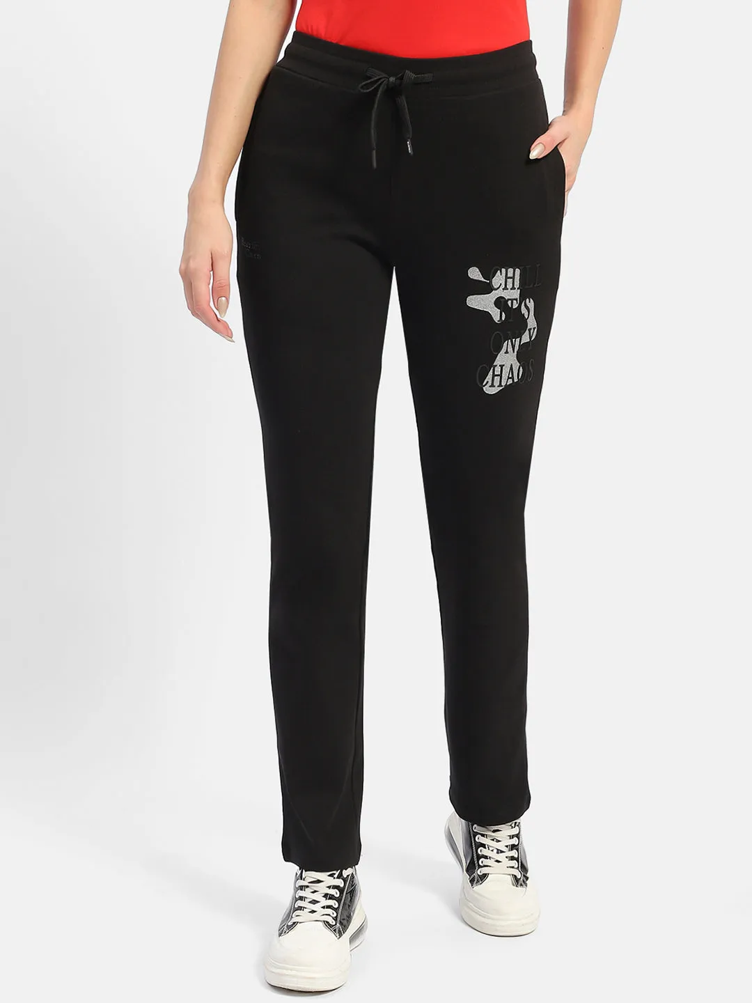 mSECRET Typography Black Track Pants