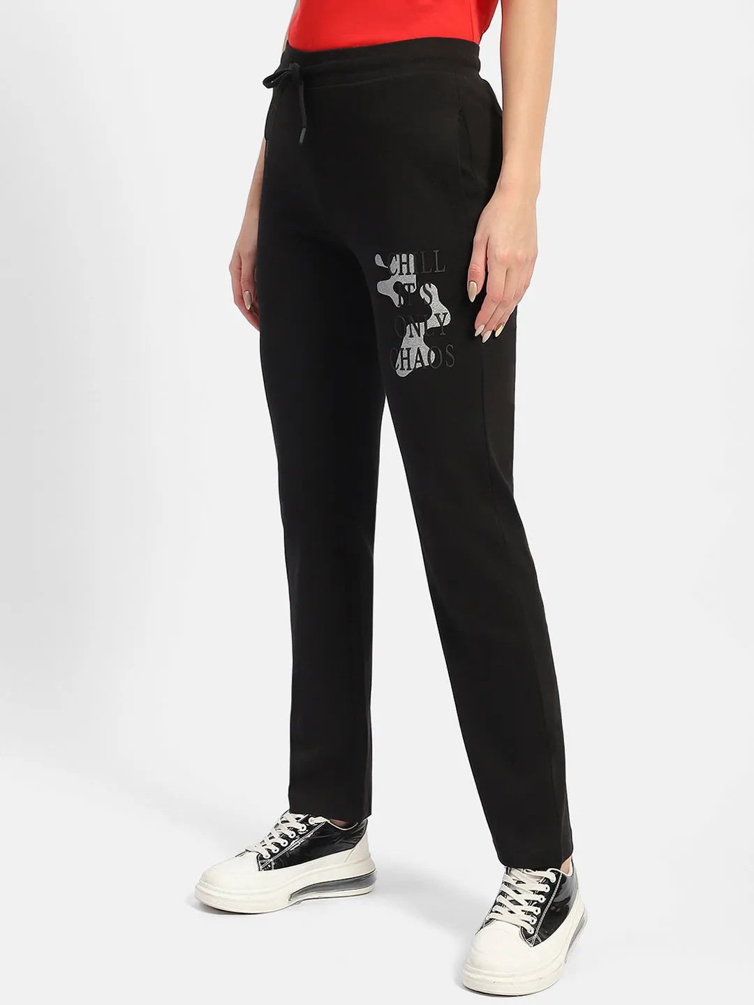 mSECRET Typography Black Track Pants