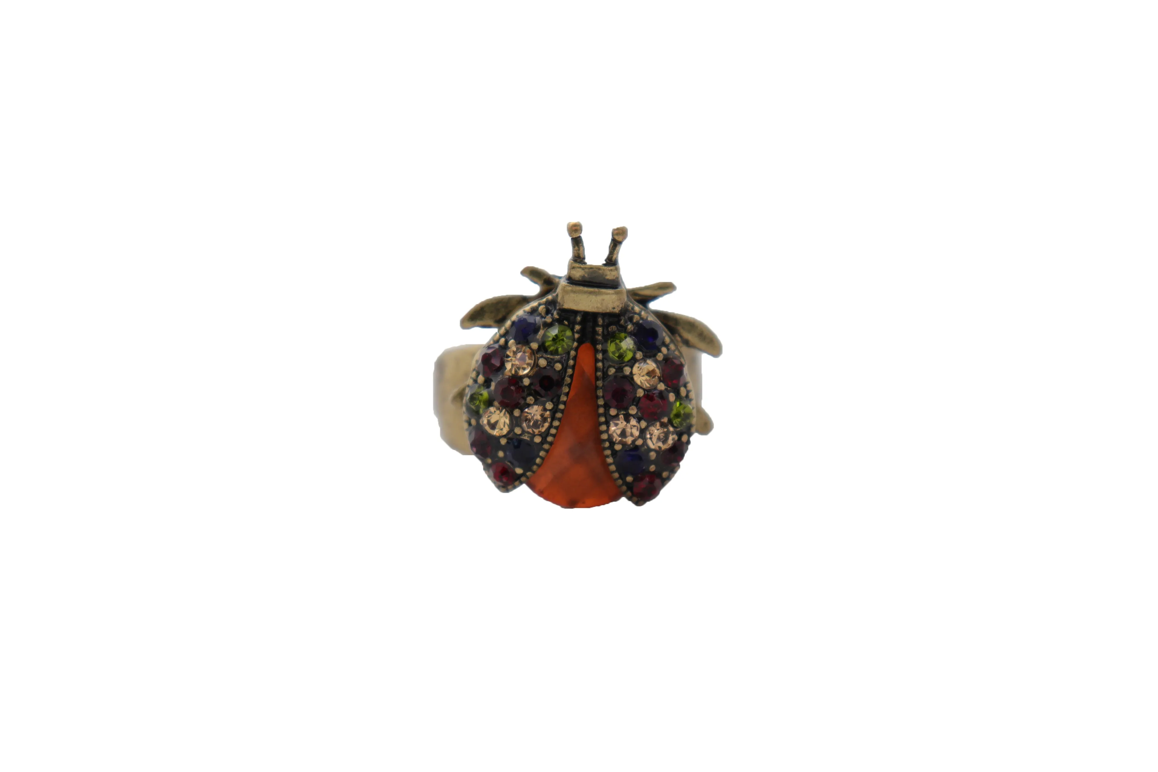 Multi Colored Rhinestone Gem Lady Bug Beetle Elastic Band Ring