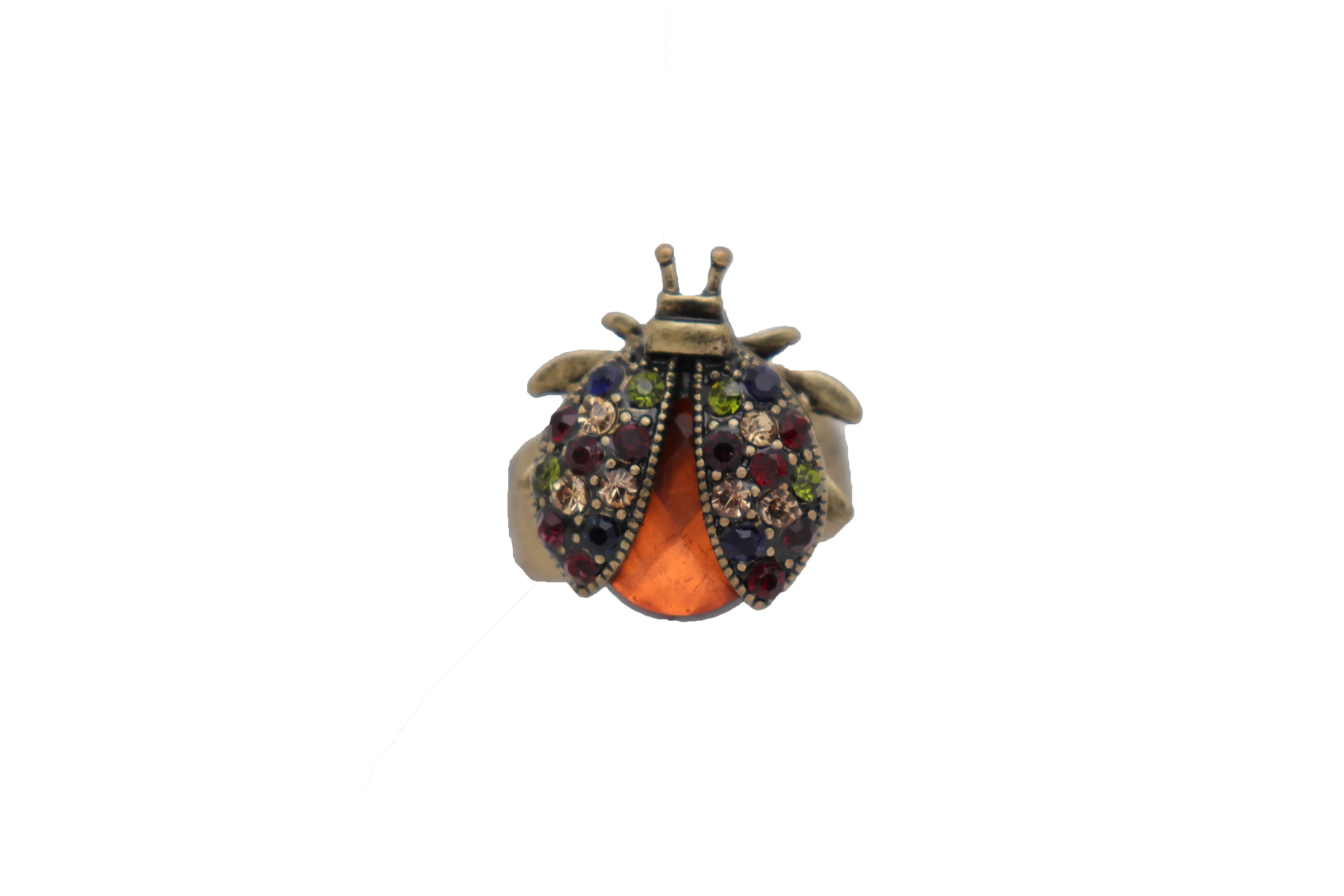 Multi Colored Rhinestone Gem Lady Bug Beetle Elastic Band Ring