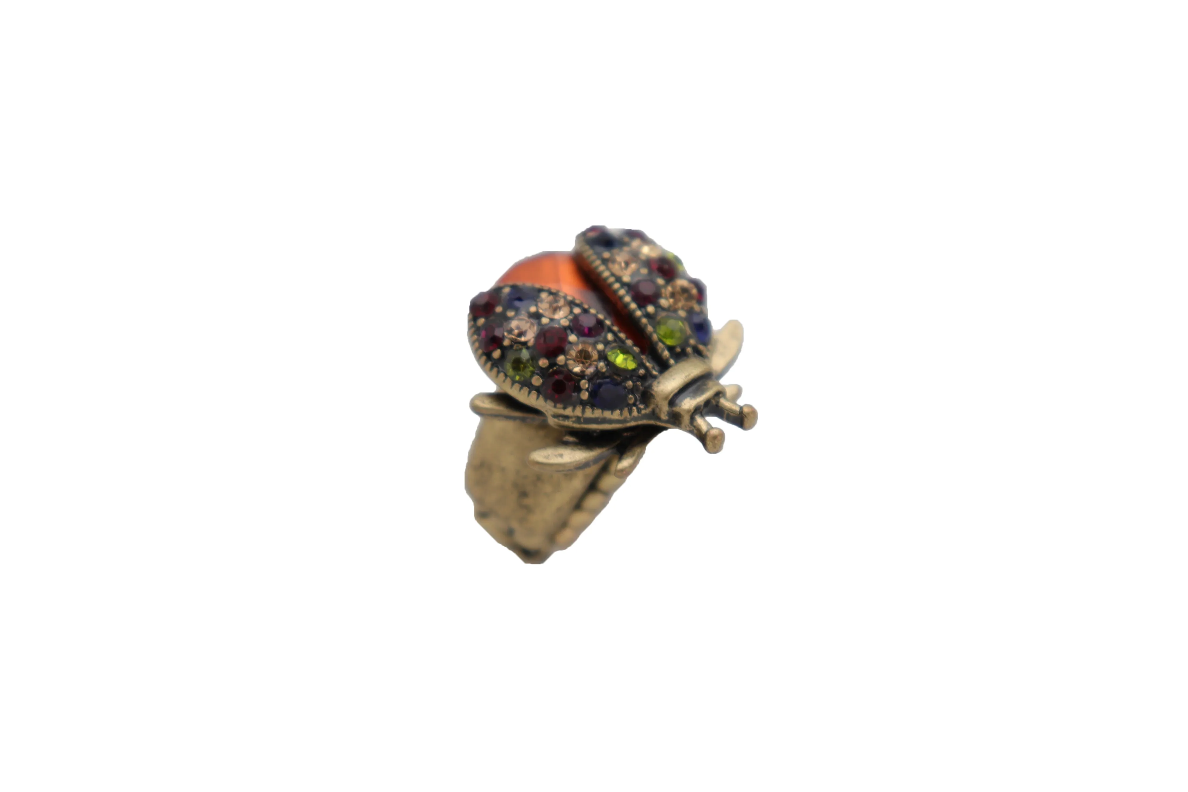 Multi Colored Rhinestone Gem Lady Bug Beetle Elastic Band Ring