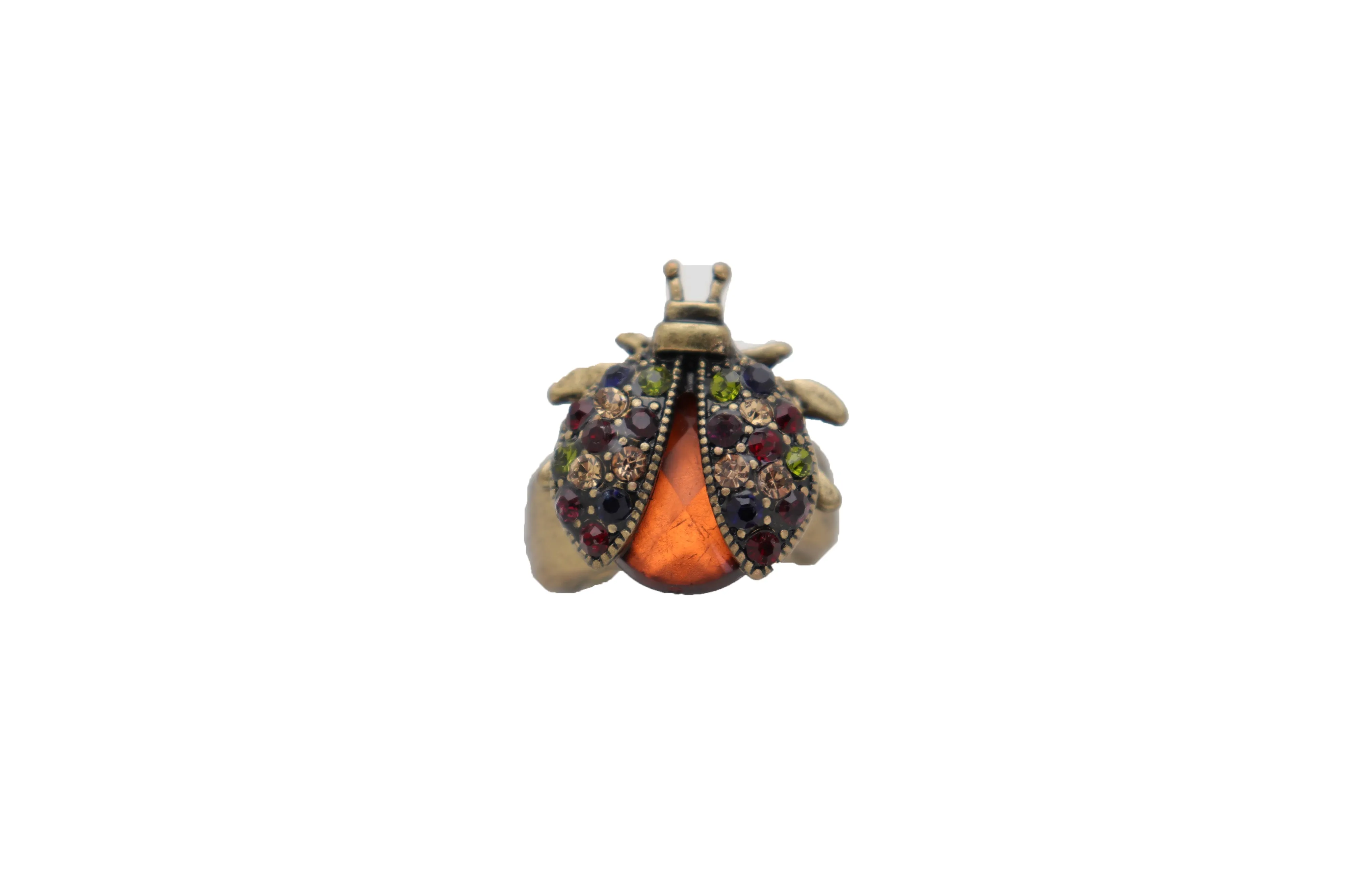 Multi Colored Rhinestone Gem Lady Bug Beetle Elastic Band Ring