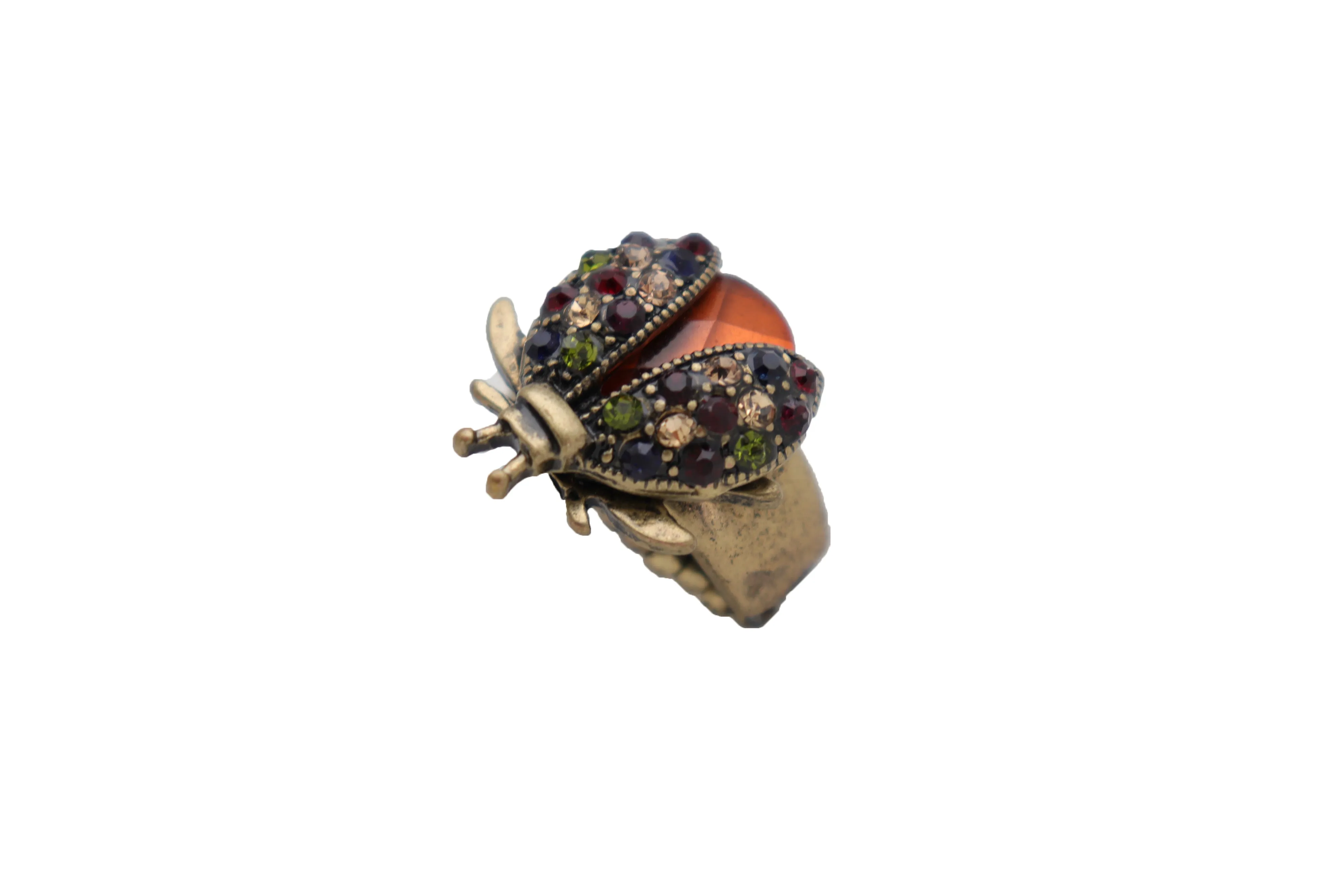Multi Colored Rhinestone Gem Lady Bug Beetle Elastic Band Ring