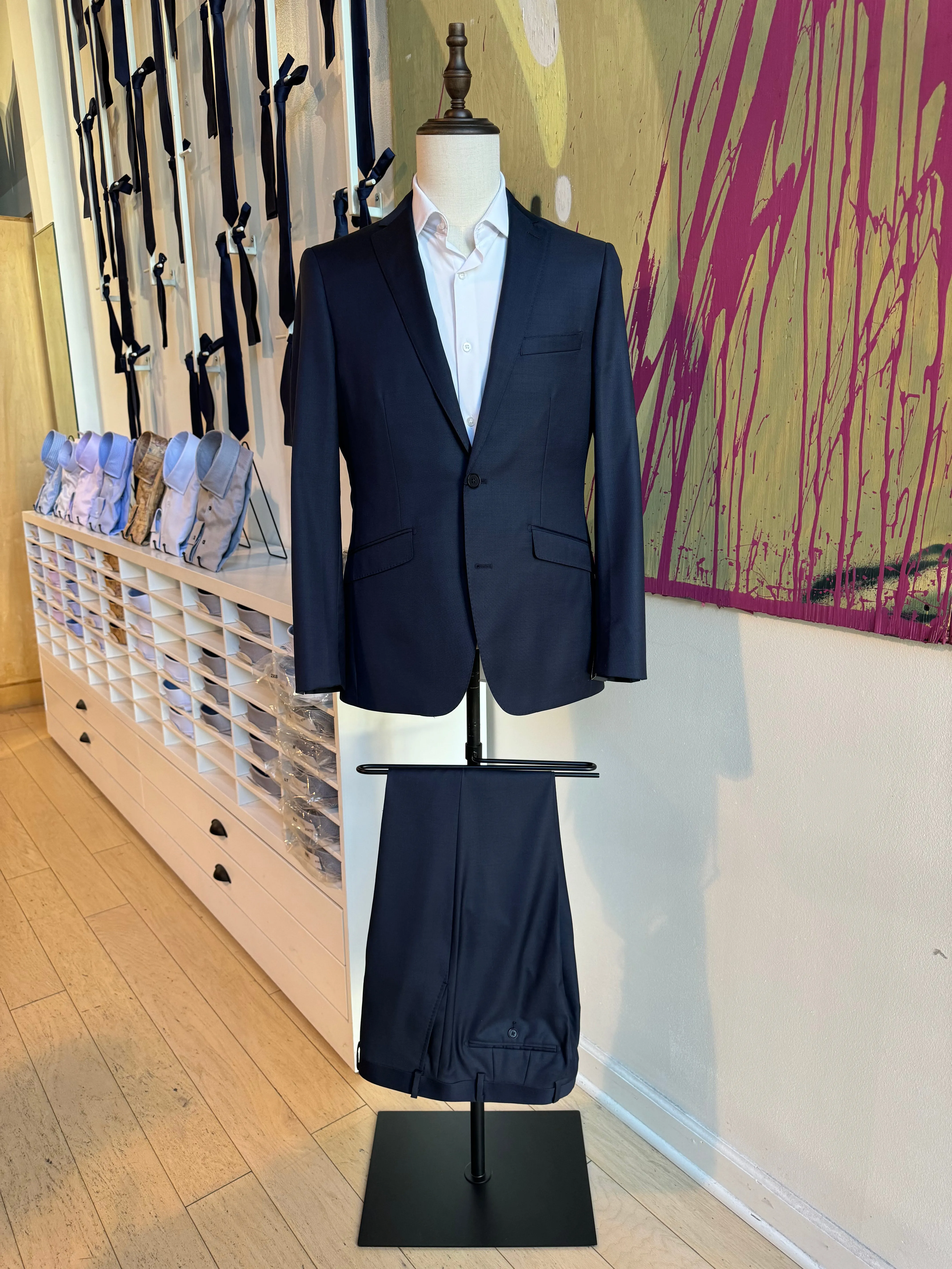 Navy Sharkskin Premium Italian Suit Pants