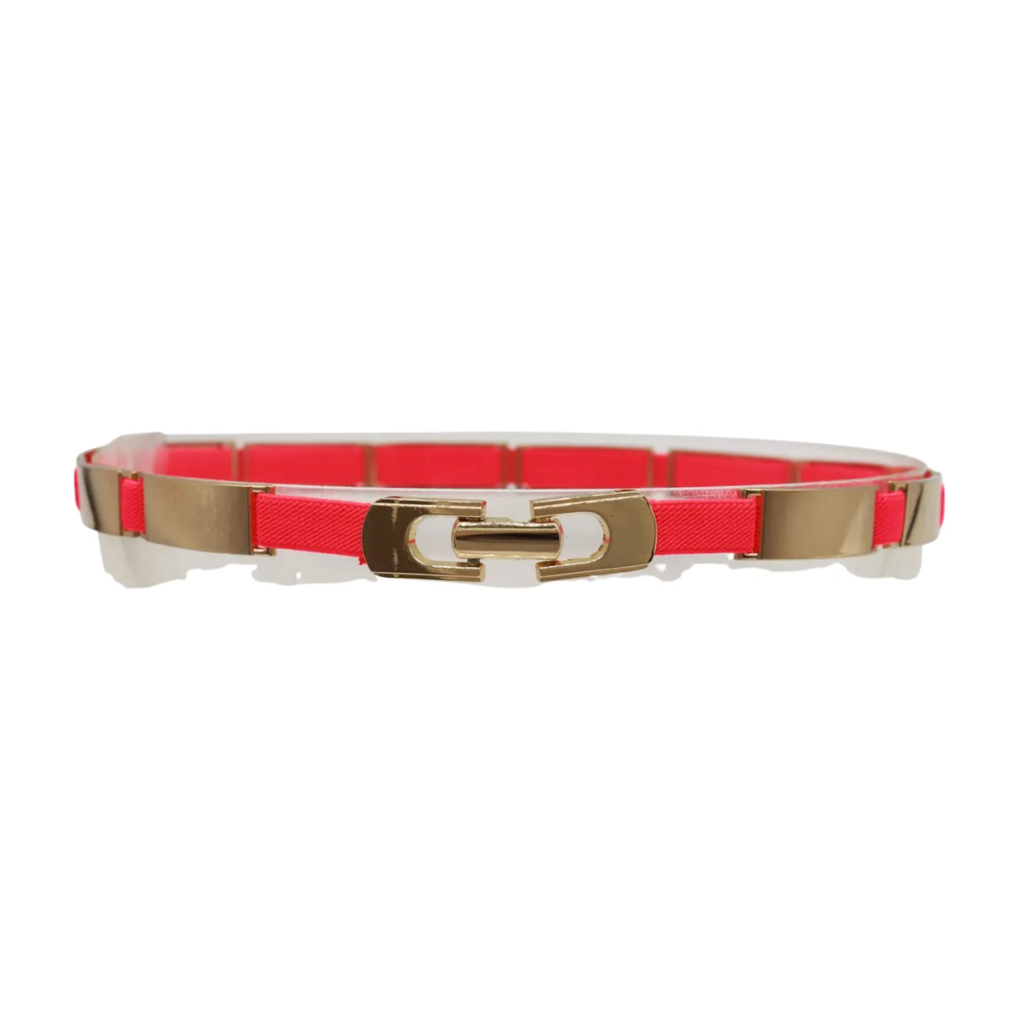 Neon Coral Pink Elastic Skinny Belt Gold Metal Buckle S M L