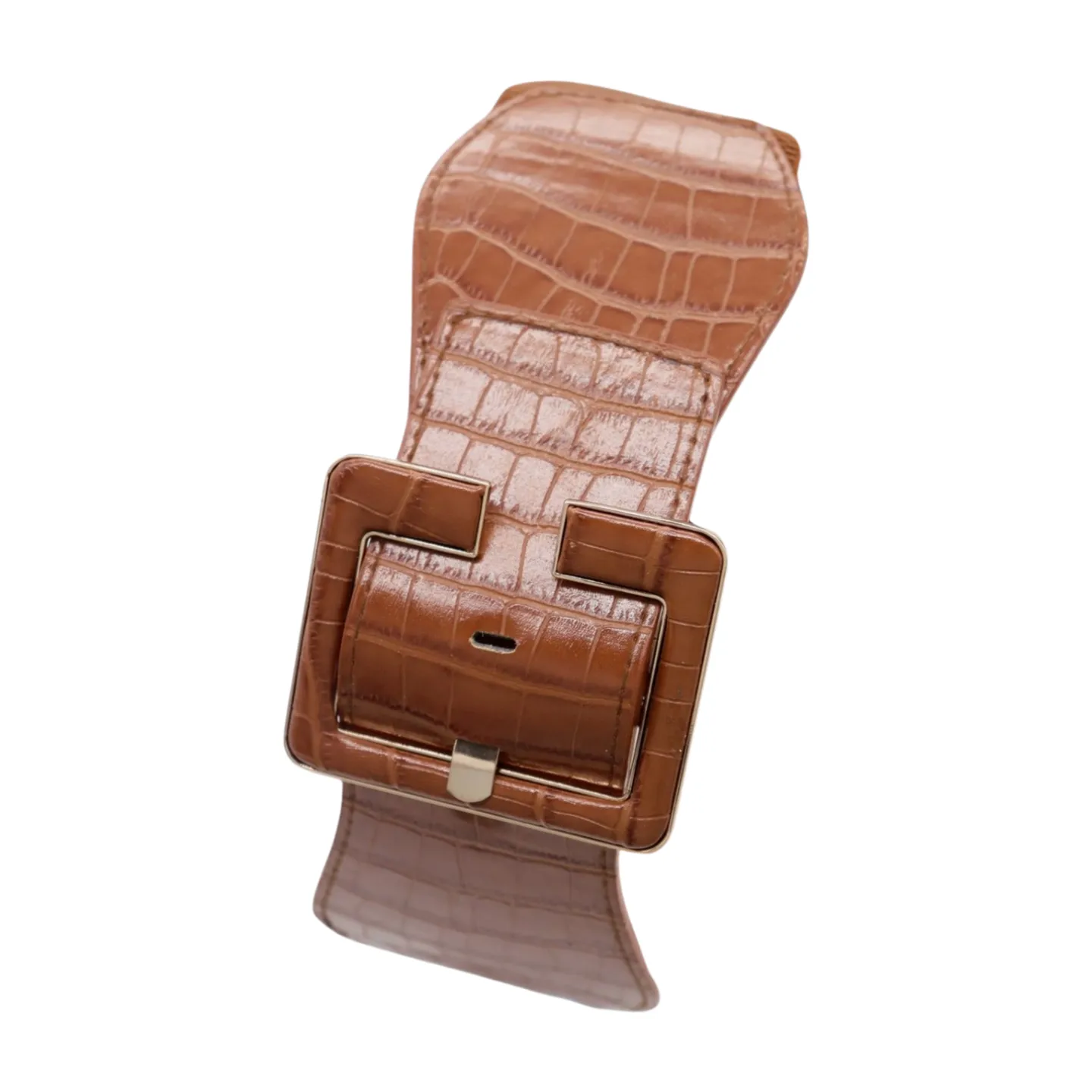New Women Brown Wide Elastic Band Fashion Belt Hip High Waist Big Square Buckle S M