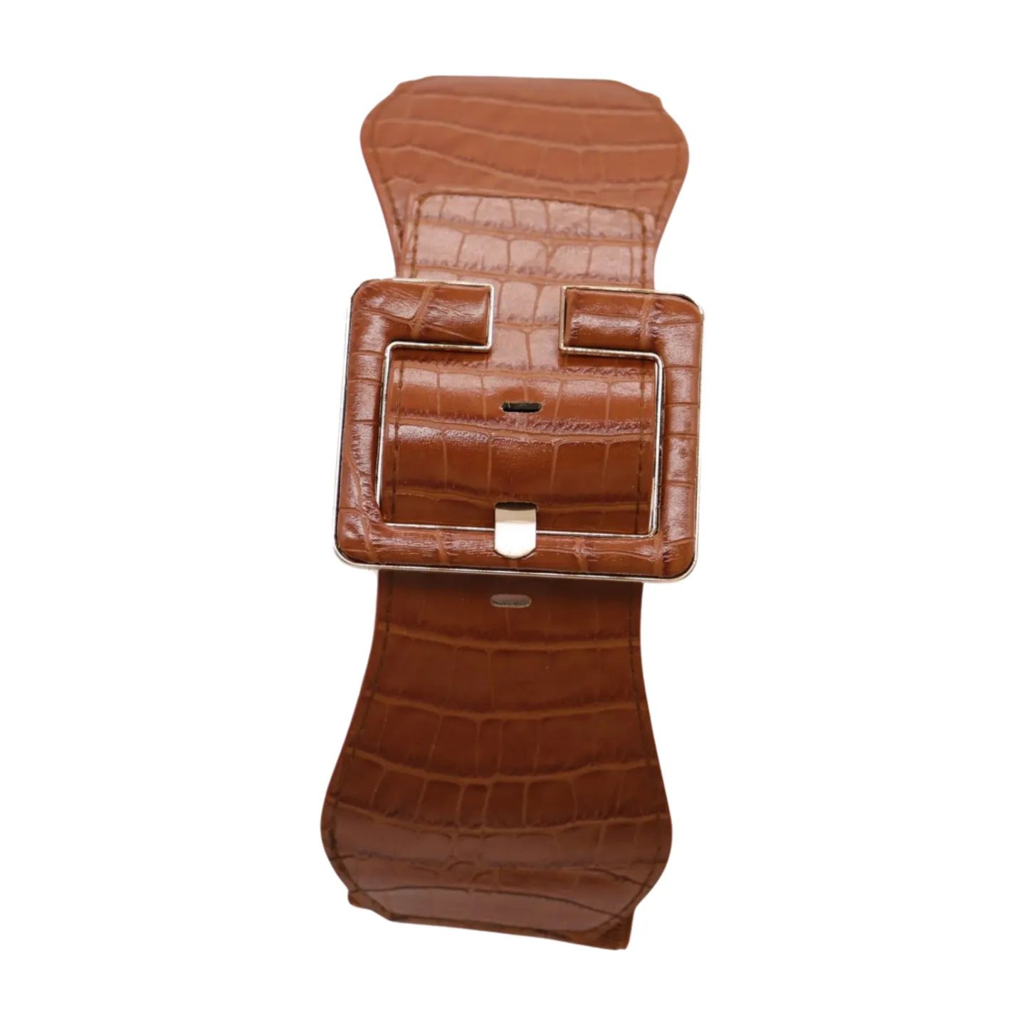New Women Brown Wide Elastic Band Fashion Belt Hip High Waist Big Square Buckle S M