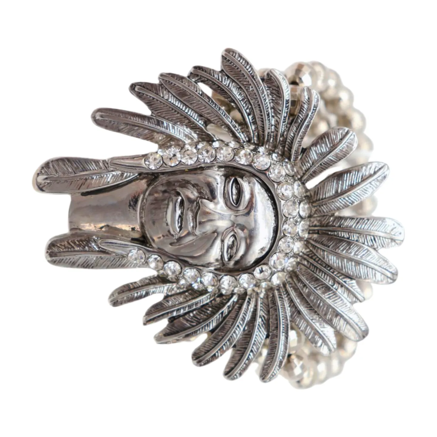 New Women Silver Elastic Band Metal Bracelet Native American Indian Face Head Fashion Jewelry