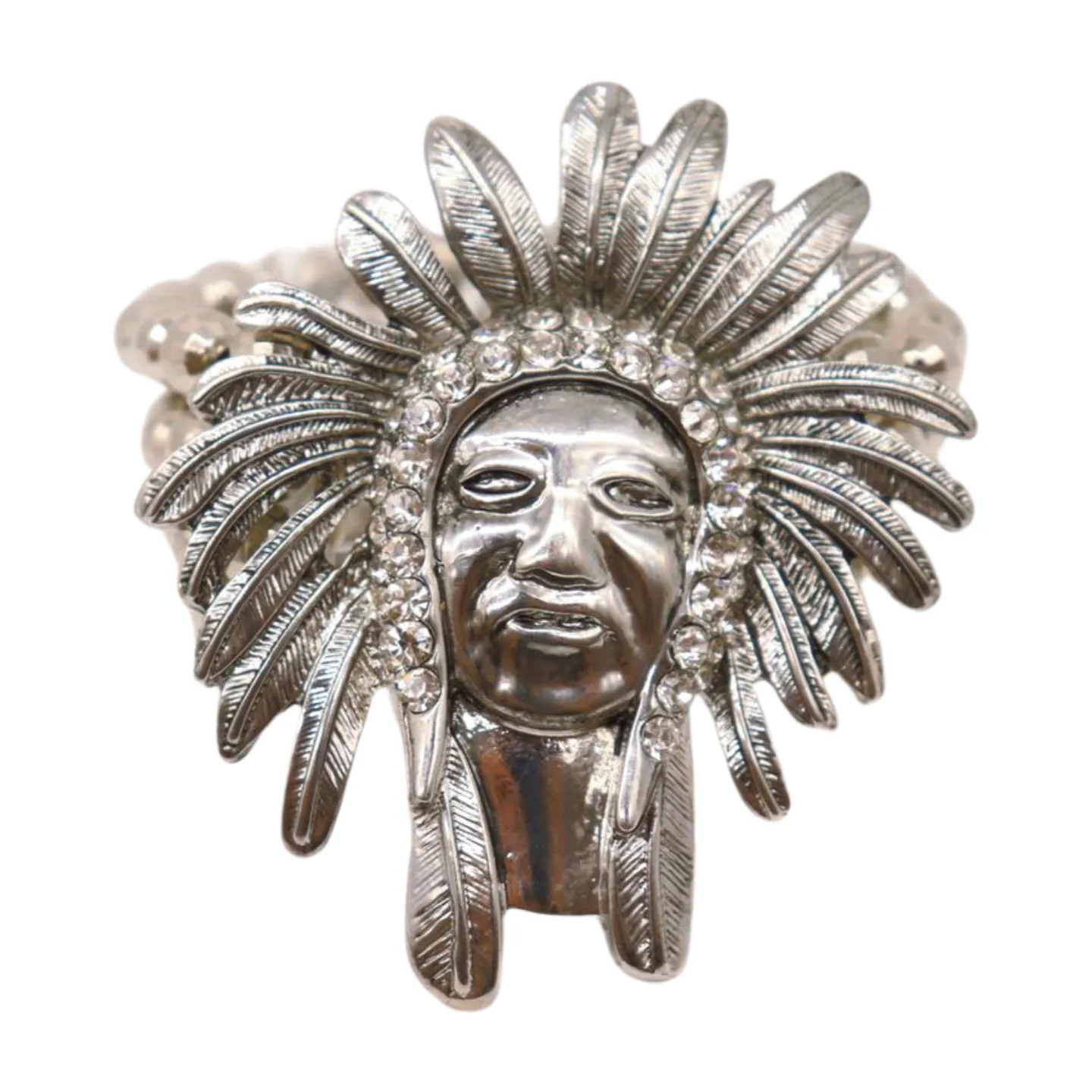 New Women Silver Elastic Band Metal Bracelet Native American Indian Face Head Fashion Jewelry