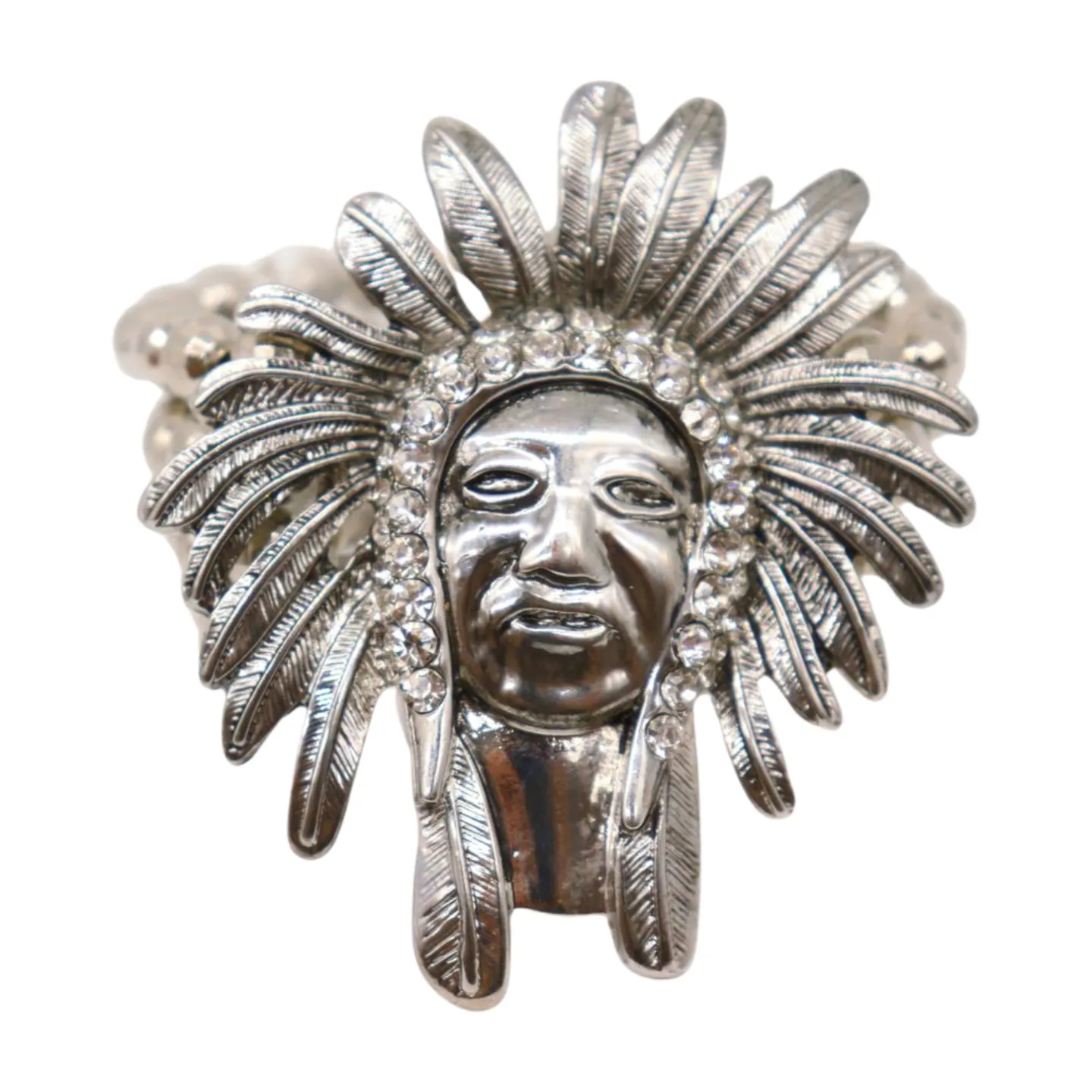 New Women Silver Elastic Band Metal Bracelet Native American Indian Face Head Fashion Jewelry