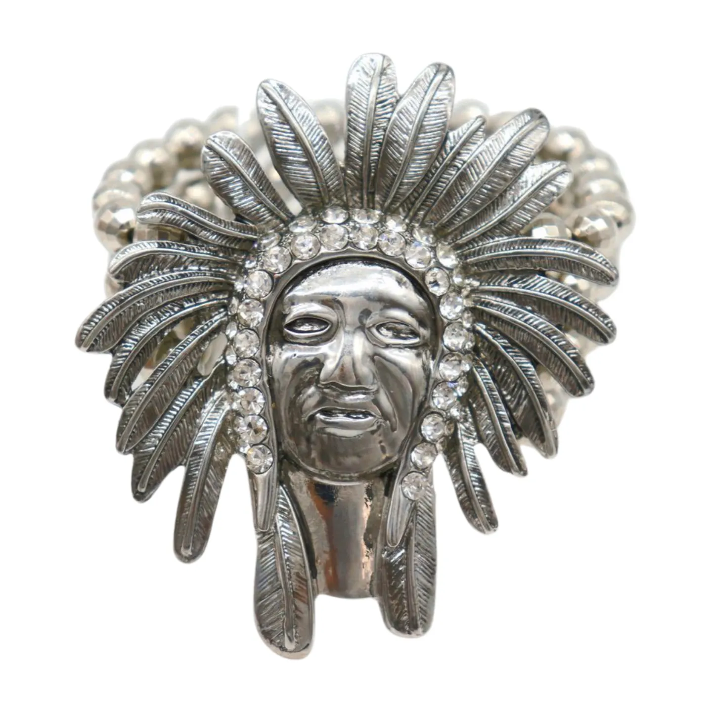 New Women Silver Elastic Band Metal Bracelet Native American Indian Face Head Fashion Jewelry