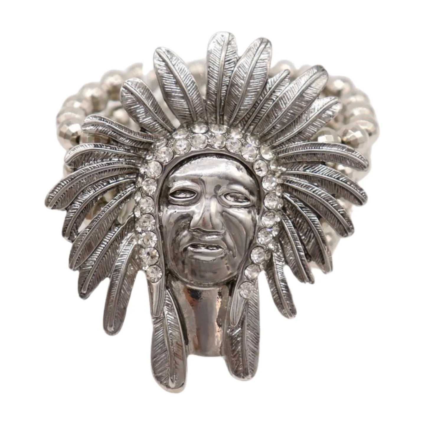 New Women Silver Elastic Band Metal Bracelet Native American Indian Face Head Fashion Jewelry