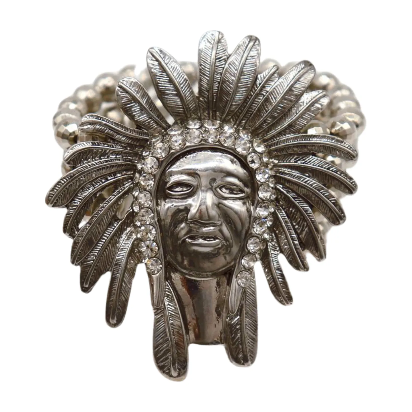 New Women Silver Elastic Band Metal Bracelet Native American Indian Face Head Fashion Jewelry