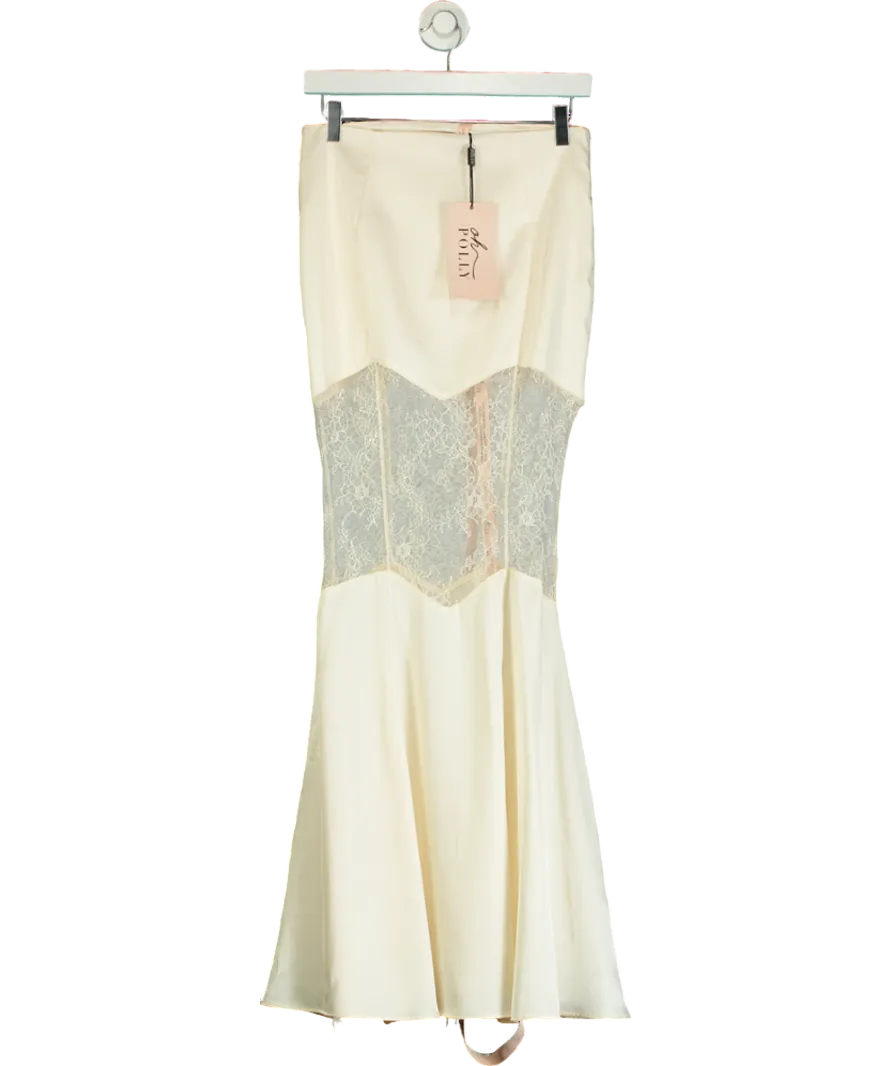 Oh Polly White Sofie Lace Panel Fishtail Gown Skirt In Ivory UK 6